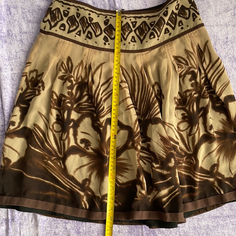 The Limited A Line silk pleats knee length skirt brown tan floral zipper vintage - Picture 11 of 16